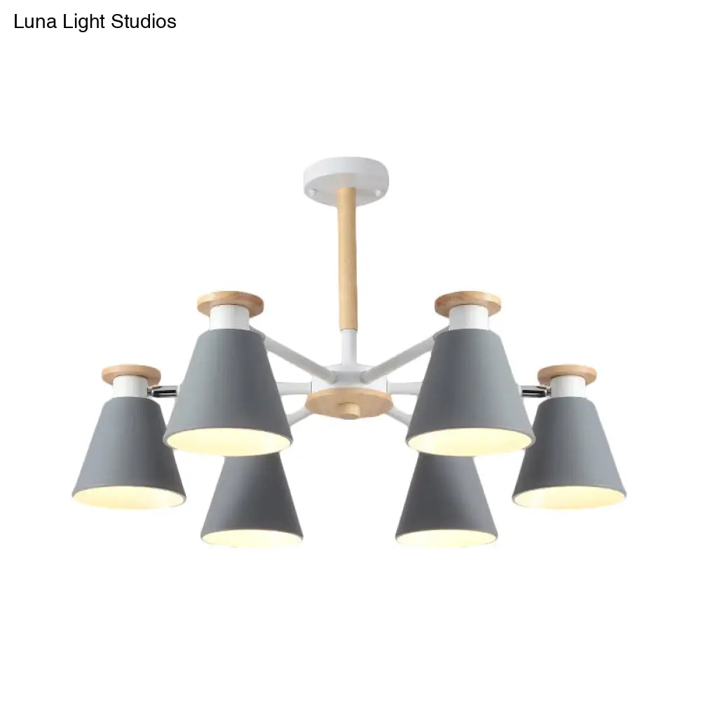 Modern 6-Light Rotatable Metal Cone Chandelier - Stylish Macaron Loft Hanging Light For Living Room