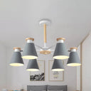 Modern 6-Light Rotatable Metal Cone Chandelier - Stylish Macaron Loft Hanging Light For Living Room