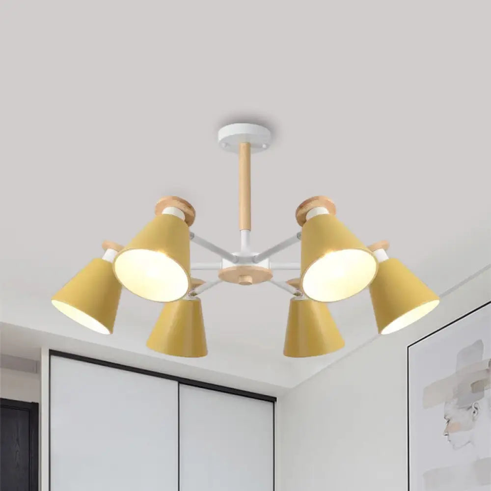 Modern 6-Light Rotatable Metal Cone Chandelier - Stylish Macaron Loft Hanging Light For Living Room
