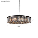 Modern 9-Light Led Chandelier Pendant Lamp For Restaurants - Drum Clear/Amber Crystal Design