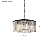 Modern 9-Light Led Chandelier Pendant Lamp For Restaurants - Drum Clear/Amber Crystal Design