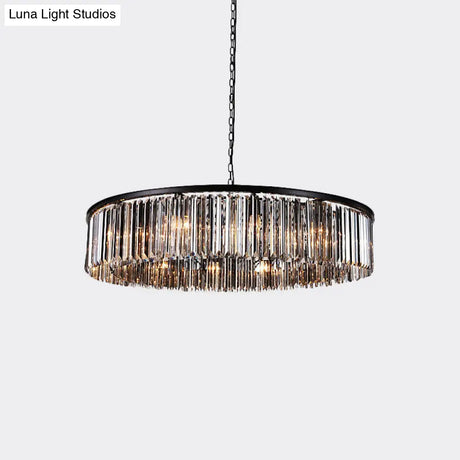 Modern 9-Light Led Chandelier Pendant Lamp For Restaurants - Drum Clear/Amber Crystal Design
