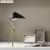 Modern Abstract Table Lamp For Bedroom - Minimalist Metallic Desk Light With Black & Brass Finish