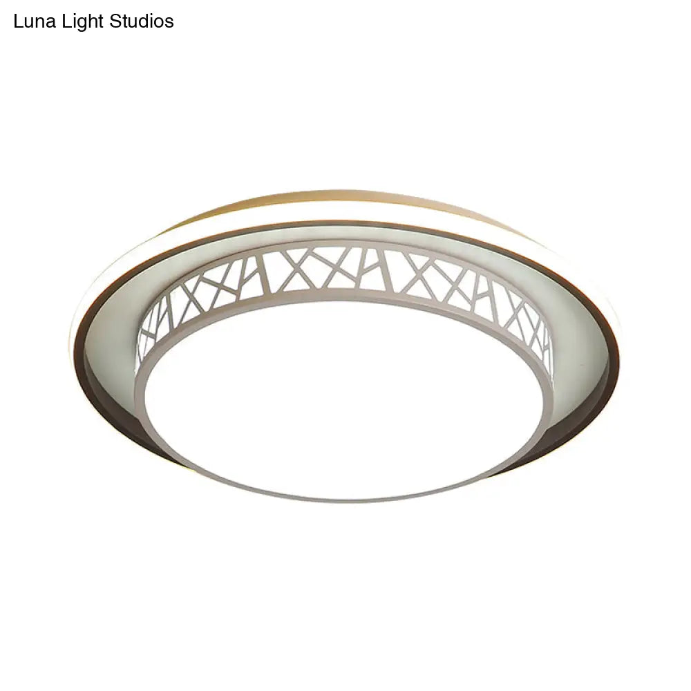 Modern Acrylic Bedroom Led Ceiling Lamp - Rounded Flush Mount Light With X - Line Side In