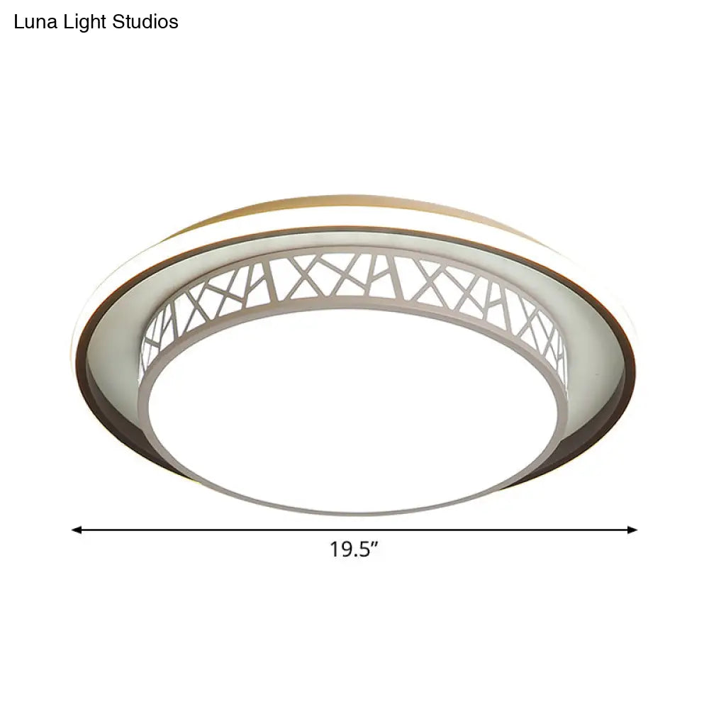 Modern Acrylic Bedroom Led Ceiling Lamp - Rounded Flush Mount Light With X - Line Side In