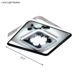 Modern Acrylic Black Square Flush Mount Lamp - Led Ceiling Light (19.5’/23.5’ Wide) With Flower