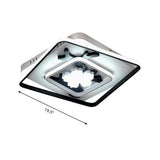 Modern Acrylic Black Square Flush Mount Lamp - Led Ceiling Light (19.5/23.5 Wide) With Flower