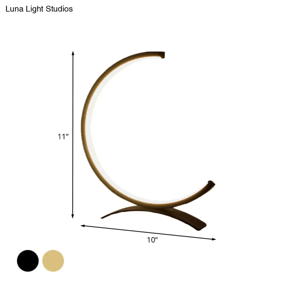 Modern Acrylic C-Shape Nightstand Lamp - Black/Gold Led Desk Light For Bedroom