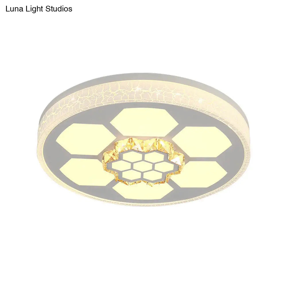 Modern Acrylic Ceiling Mount Light In White With Multi-Color Led Lighting And Crystal Accent