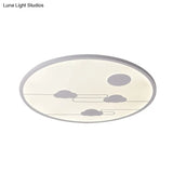Modern Acrylic Circle Flush Light Fixture - White/Black Led Mount With Cloud Pattern Warm/White