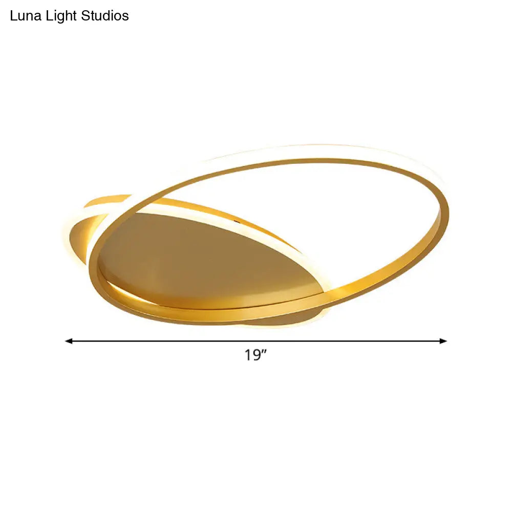 Modern Acrylic Ellipse Led Ceiling Lamp In Simple Gold Finish - Warm/White Light For Bedroom