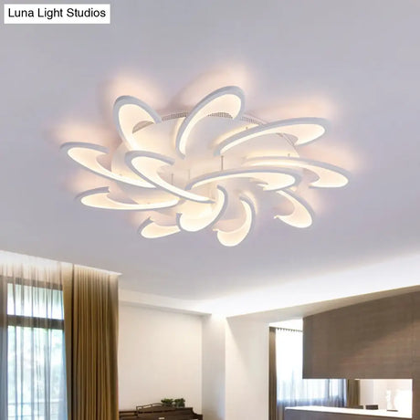 Modern Acrylic Flower Semi Flush Mount Lamp - 6/12-Head Warm/White Light White Ceiling Lighting For