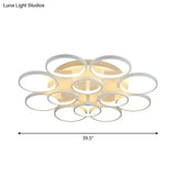 Modern Acrylic Flush Ceiling Light In White - Flower-Like Circle Design 9/12 Lights Led Ideal For