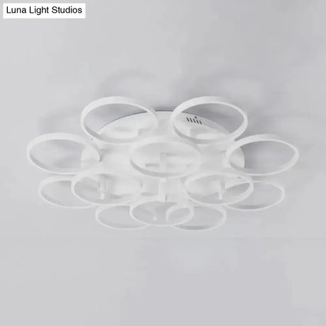 Modern Acrylic Flush Ceiling Light In White - Flower-Like Circle Design 9/12 Lights Led Ideal For