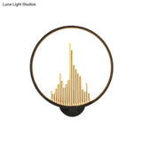 Modern Acrylic Halo-Ring Led Sconce Light In Black/White With Mountain Pattern - Warm Lighting