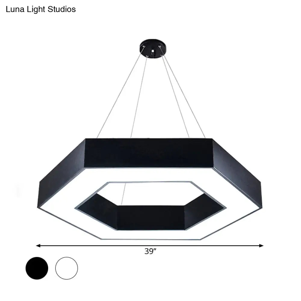 Modern Acrylic Hexagonal Pendant Led Ceiling Light (16/23.5/39) For Office - Black/White