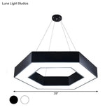 Modern Acrylic Hexagonal Pendant Led Ceiling Light (16/23.5/39) For Office - Black/White