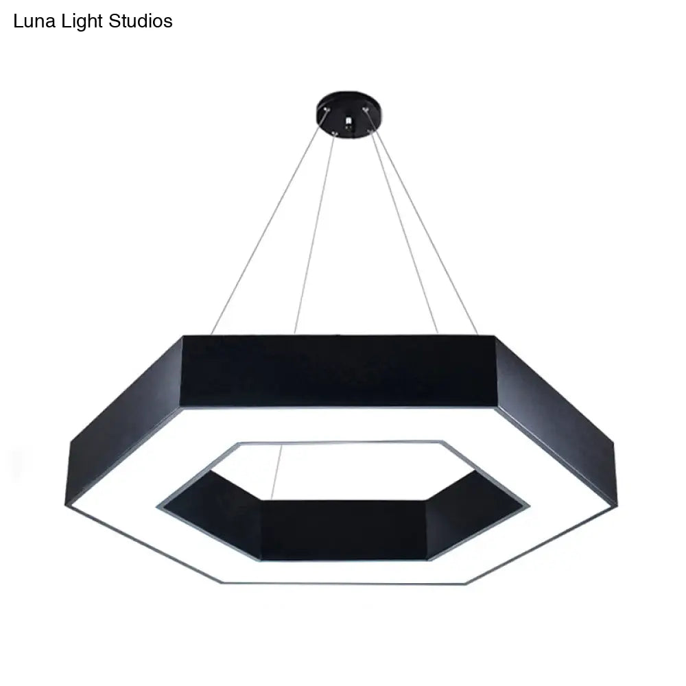 Modern Acrylic Hexagonal Pendant Led Ceiling Light (16/23.5/39) For Office - Black/White