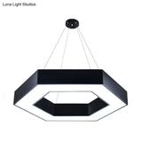 Modern Acrylic Hexagonal Pendant Led Ceiling Light (16/23.5/39) For Office - Black/White