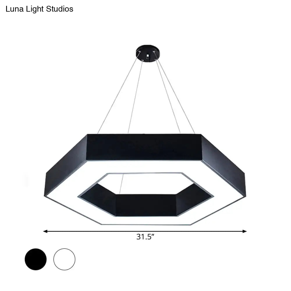 Modern Acrylic Hexagonal Pendant Led Ceiling Light (16/23.5/39) For Office - Black/White
