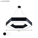 Modern Acrylic Hexagonal Pendant Led Ceiling Light (16/23.5/39) For Office - Black/White