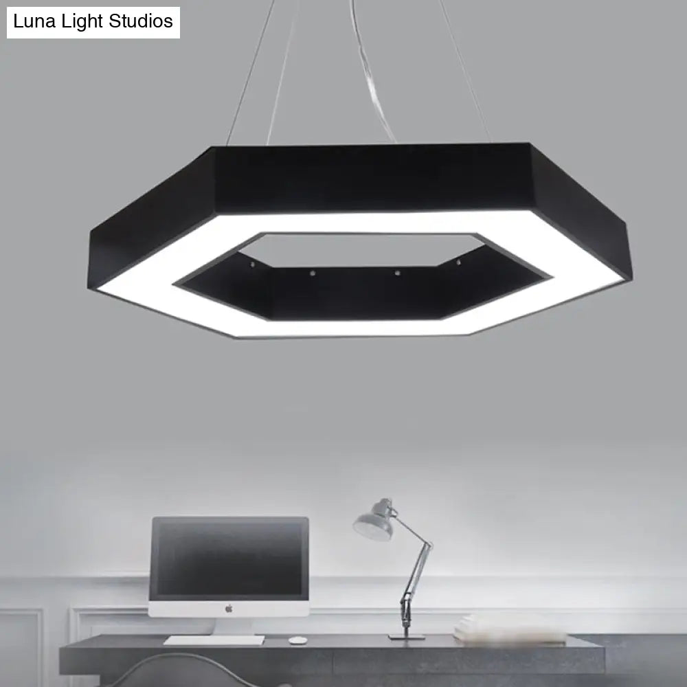 Modern Acrylic Hexagonal Pendant Led Ceiling Light (16/23.5/39) For Office - Black/White