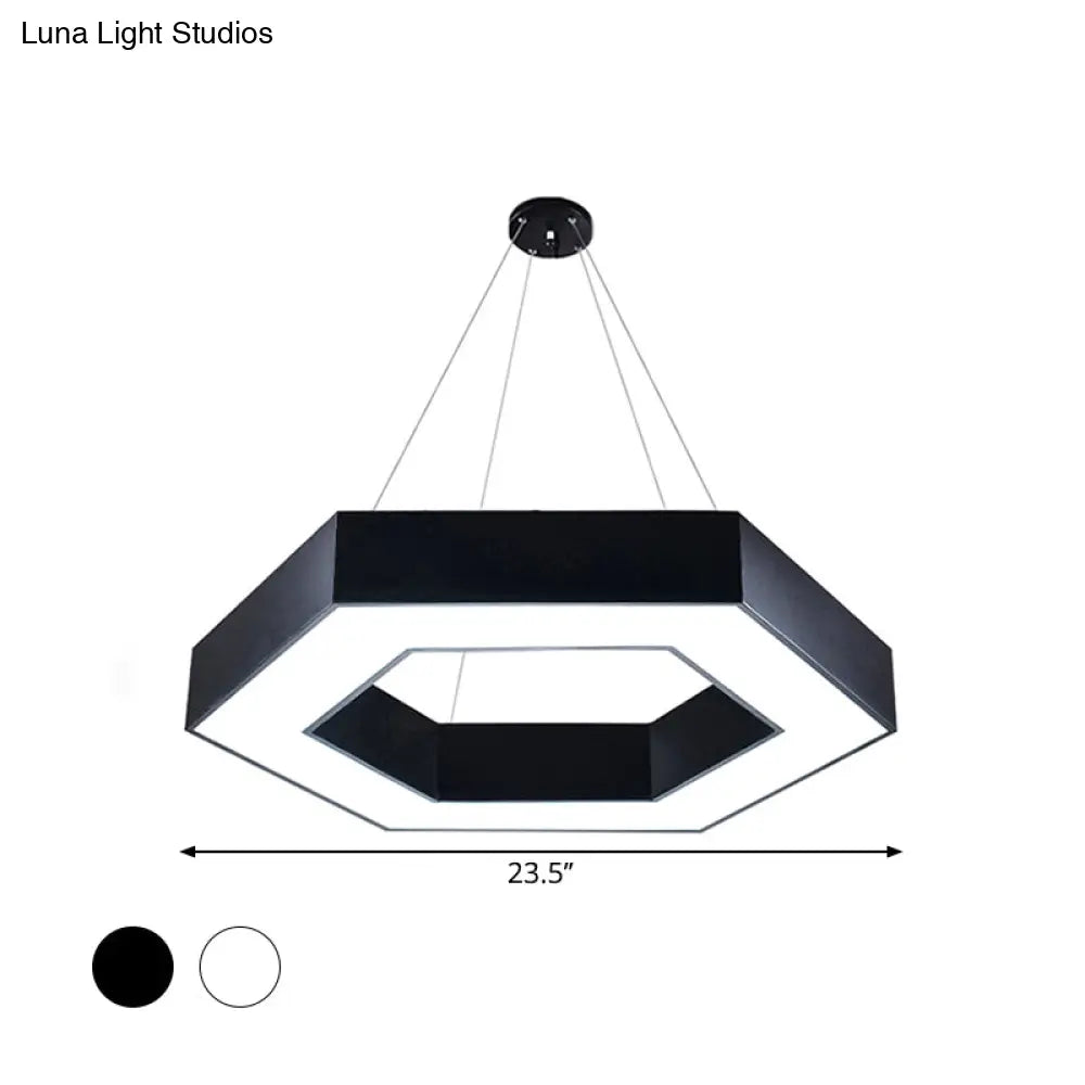 Modern Acrylic Hexagonal Pendant Led Ceiling Light (16/23.5/39) For Office - Black/White