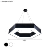 Modern Acrylic Hexagonal Pendant Led Ceiling Light (16/23.5/39) For Office - Black/White