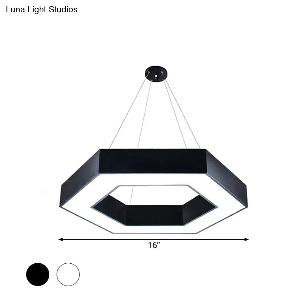 Modern Acrylic Hexagonal Pendant Led Ceiling Light (16/23.5/39) For Office - Black/White