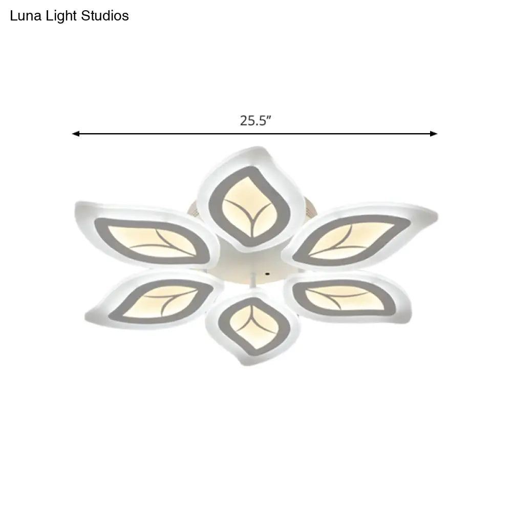 Modern Acrylic Leaf Flush Mount Light - 4/6/9-Light Led Ceiling Fixture In Warm/White/Natural