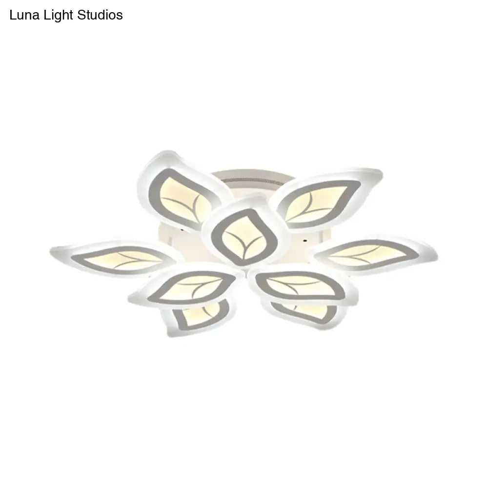 Modern Acrylic Leaf Flush Mount Light - 4/6/9-Light Led Ceiling Fixture In Warm/White/Natural