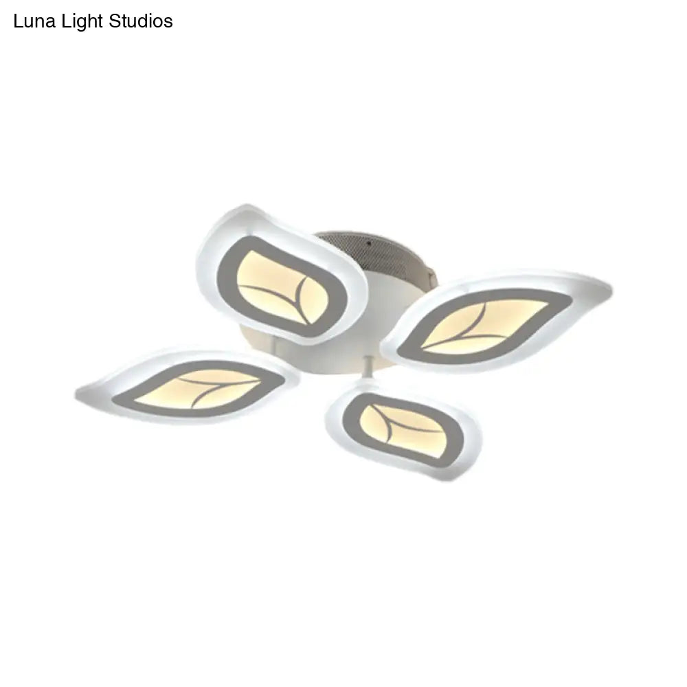 Modern Acrylic Leaf Flush Mount Light - 4/6/9-Light Led Ceiling Fixture In Warm/White/Natural