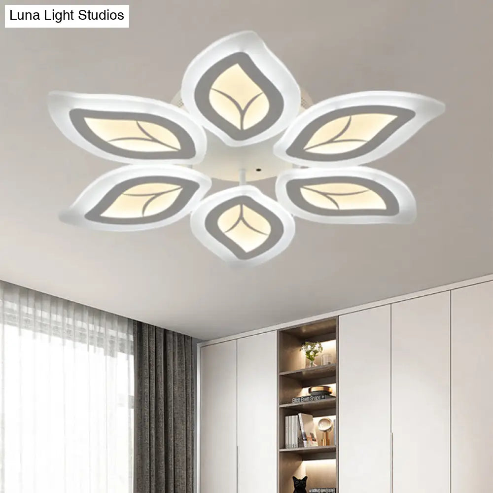 Modern Acrylic Leaf Flush Mount Light - 4/6/9-Light Led Ceiling Fixture In Warm/White/Natural