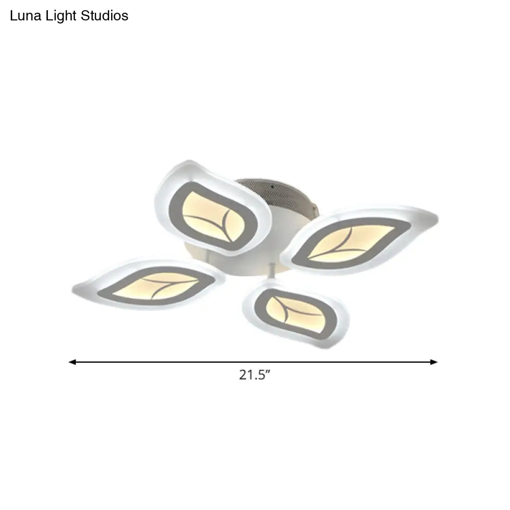 Modern Acrylic Leaf Flush Mount Light - 4/6/9-Light Led Ceiling Fixture In Warm/White/Natural