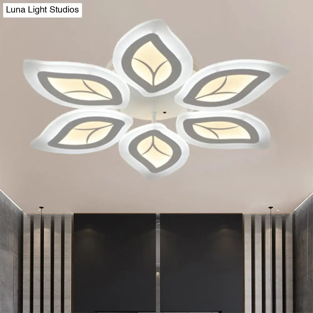 Modern Acrylic Leaf Flush Mount Light - 4/6/9-Light Led Ceiling Fixture In Warm/White/Natural