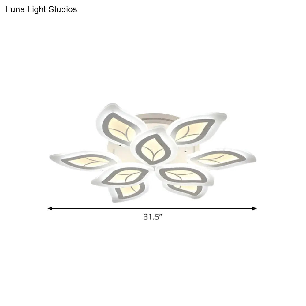 Modern Acrylic Leaf Flush Mount Light - 4/6/9-Light Led Ceiling Fixture In Warm/White/Natural