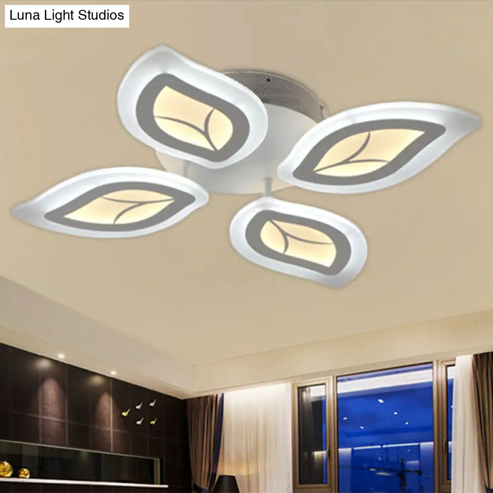 Modern Acrylic Leaf Flush Mount Light - 4/6/9-Light Led Ceiling Fixture In Warm/White/Natural