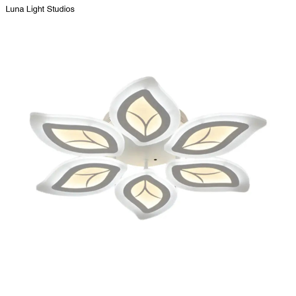 Modern Acrylic Leaf Flush Mount Light - 4/6/9-Light Led Ceiling Fixture In Warm/White/Natural