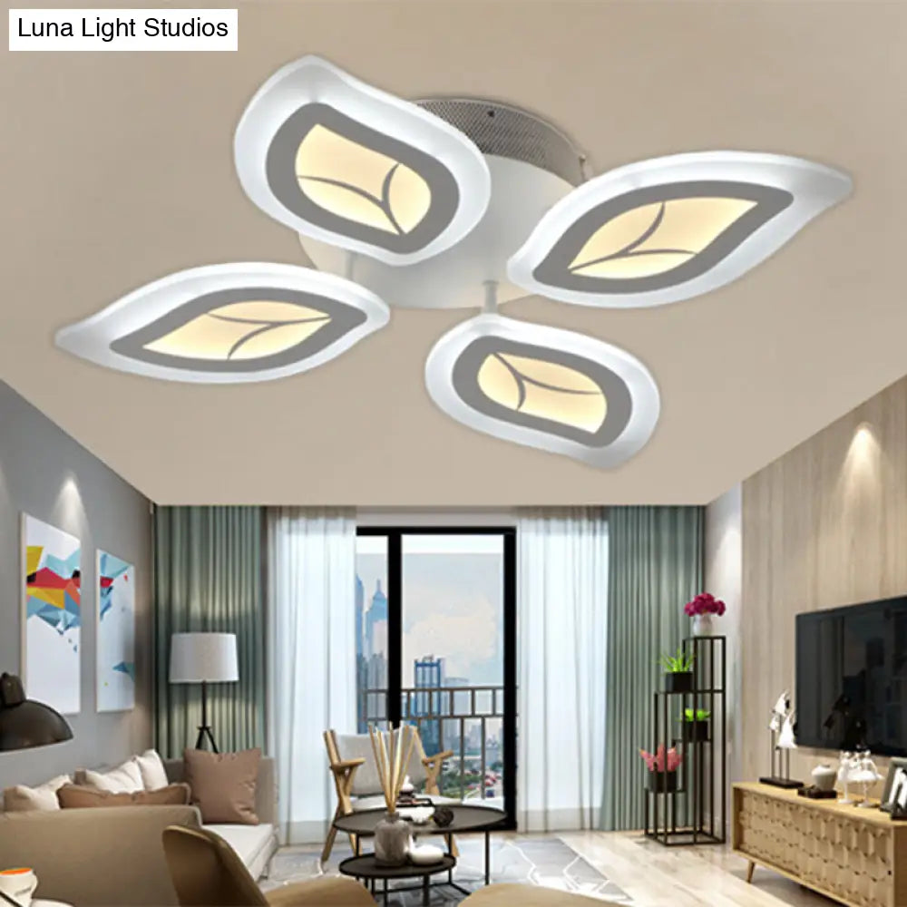 Modern Acrylic Leaf Flush Mount Light - 4/6/9-Light Led Ceiling Fixture In Warm/White/Natural