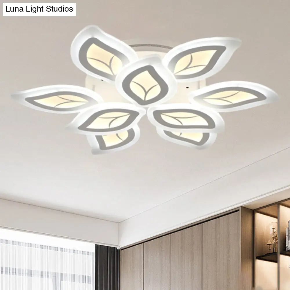Modern Acrylic Leaf Flush Mount Light - 4/6/9-Light Led Ceiling Fixture In Warm/White/Natural