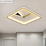 Modern Acrylic Led Bedroom Flushmount With Clock Design - Round/Square Black/Gold
