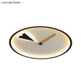 Modern Acrylic Led Bedroom Flushmount With Clock Design - Round/Square Black/Gold
