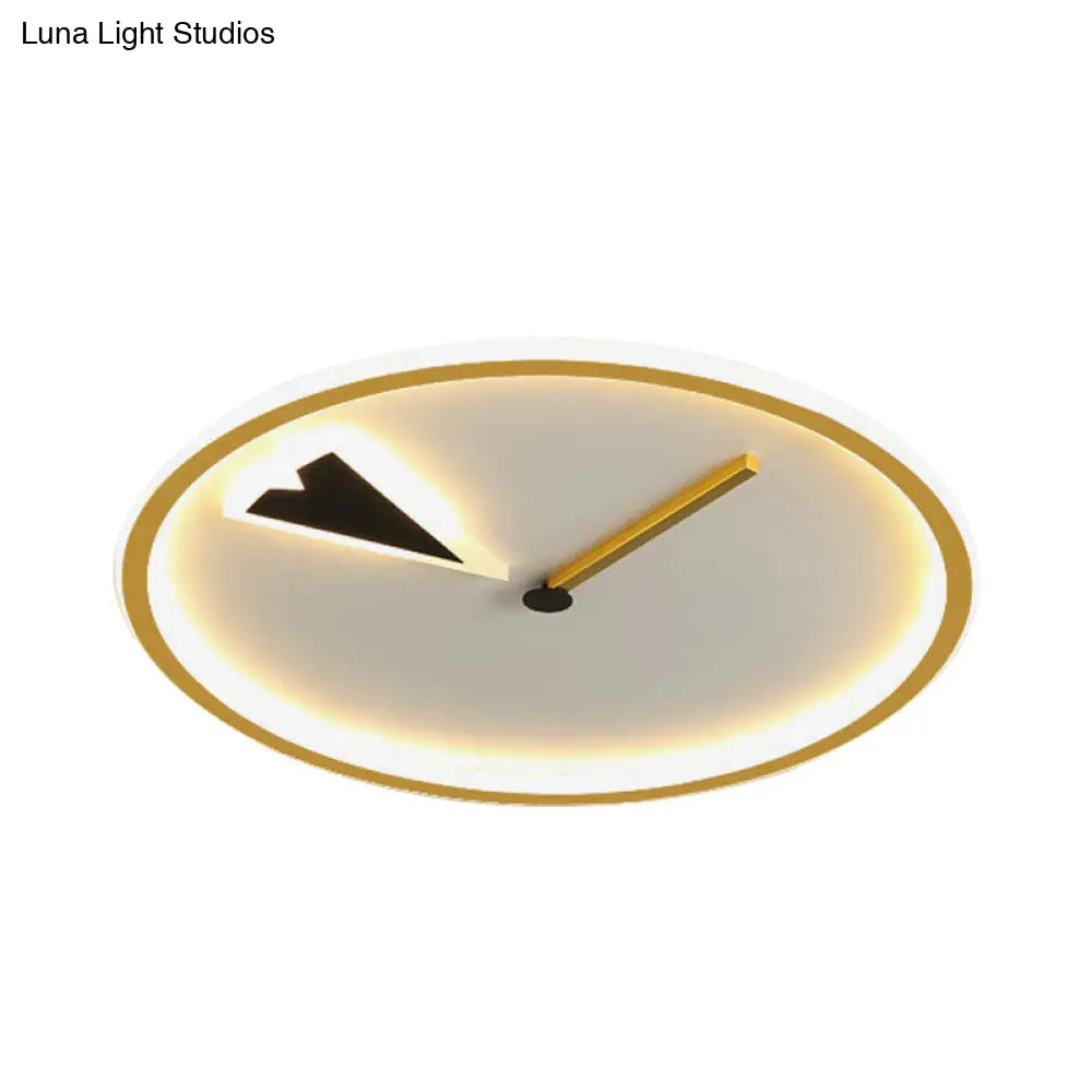 Modern Acrylic Led Bedroom Flushmount With Clock Design - Round/Square Black/Gold
