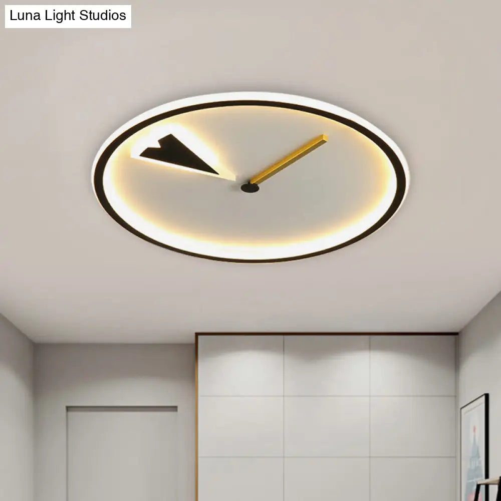 Modern Acrylic Led Bedroom Flushmount With Clock Design - Round/Square Black/Gold