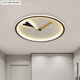 Modern Acrylic Led Bedroom Flushmount With Clock Design - Round/Square Black/Gold
