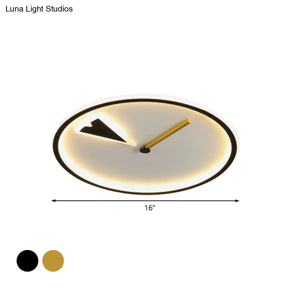 Modern Acrylic Led Bedroom Flushmount With Clock Design - Round/Square Black/Gold