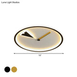 Modern Acrylic Led Bedroom Flushmount With Clock Design - Round/Square Black/Gold