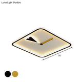 Modern Acrylic Led Bedroom Flushmount With Clock Design - Round/Square Black/Gold