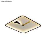 Modern Acrylic Led Bedroom Flushmount With Clock Design - Round/Square Black/Gold