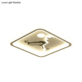 Modern Acrylic Led Ceiling Fixture: Square/Round Flush Mount With White Finish And Bird/Tree Pattern